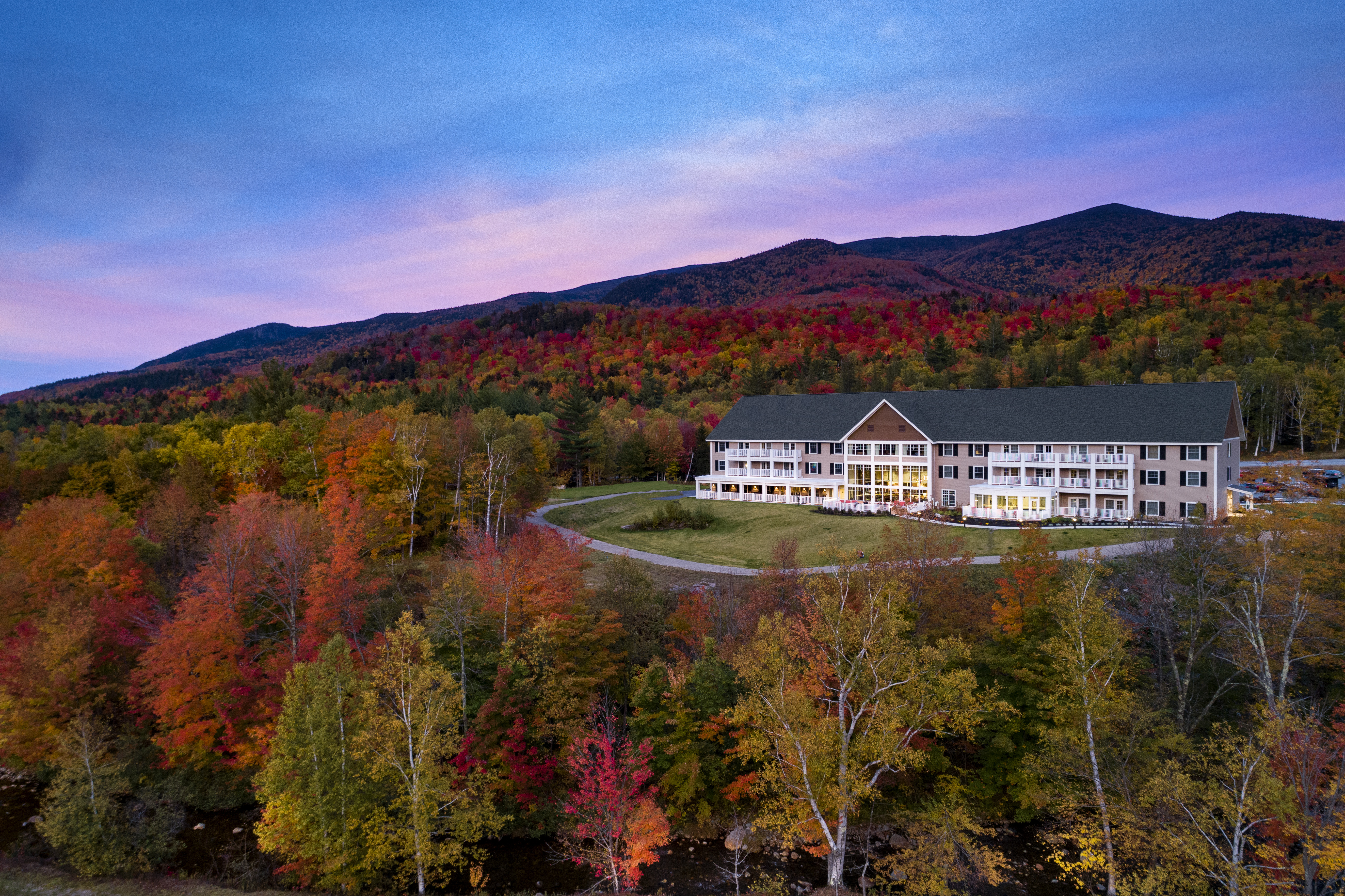 The Glen House Hotel With Views of Mount Washington and Fall Foliage and Sunset